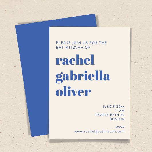 Fett Typografie Ivory Blue Modern Bat Mitzvah Einladung