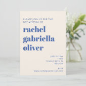 Fett Typografie Ivory Blue Modern Bat Mitzvah Einladung (Stehend Vorderseite)