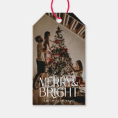 Fett Typografie Merry and Bright Foto Botanical Geschenkanhänger (Vorderseite)