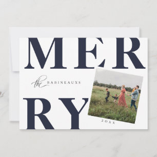 Fett Typografie MERRY Holiday Foto Card Navy Blue Feiertagskarte