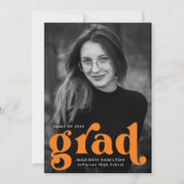 Fett Typografie Orange Foto Abschluss Ankündigung (Vorderseite)