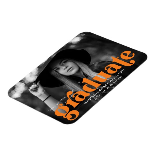 Fett Typografie Orange Foto Abschluss Magnet (Linke Seite)