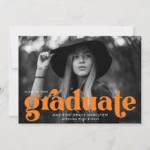 Fett Typografie Orange Foto Graduation Party Einladung (Vorderseite)
