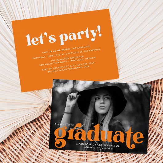 Fett Typografie Orange Foto Graduation Party Einladung