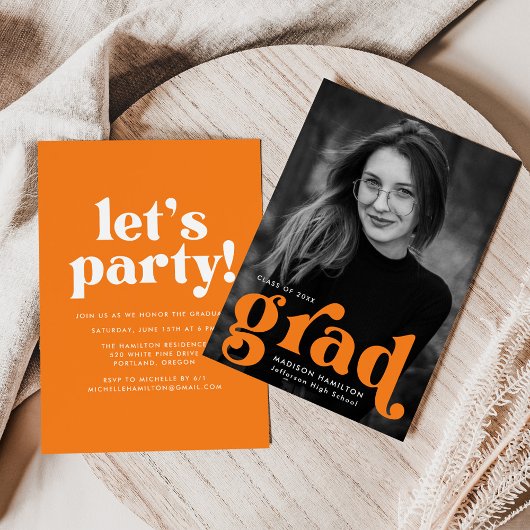 Fett Typografie Orange Foto Graduation Party Einladung