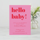 Fett Typografie Pink Red Modern Baby Dusche Foto Einladung (Stehend Vorderseite)