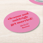 Fett Typografie rosa Moderne Hochzeit Custom Runder Pappuntersetzer (Angewinkelt)