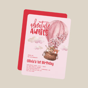 Fett Typografie Rosa Rot 1. Geburtstag Einladung