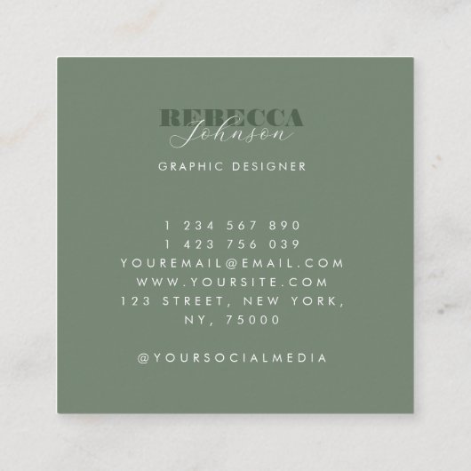 Fett Typografie Script Custom Logo Minimal Modern Quadratische Visitenkarte (Rückseite)