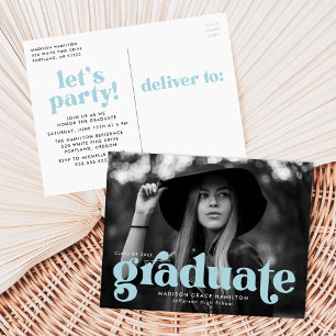 Fett Typografie Sky Blue Foto Graduation Party Einladungspostkarte