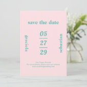 Fett Typografisch rosa Aquamarin Moderne Hochzeit Save The Date (Stehend Vorderseite)