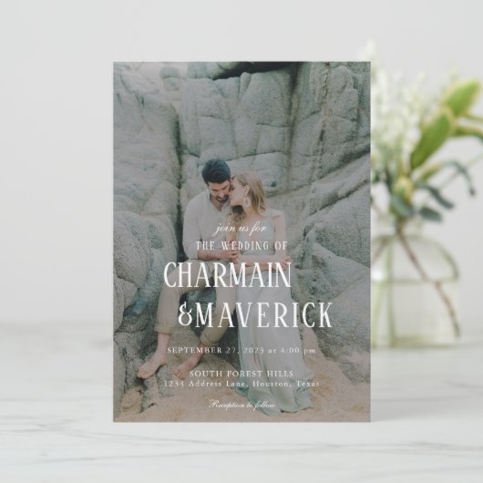 Fett Typografisches Foto QR-Code Hochzeit Einladung (Stehend Vorderseite)