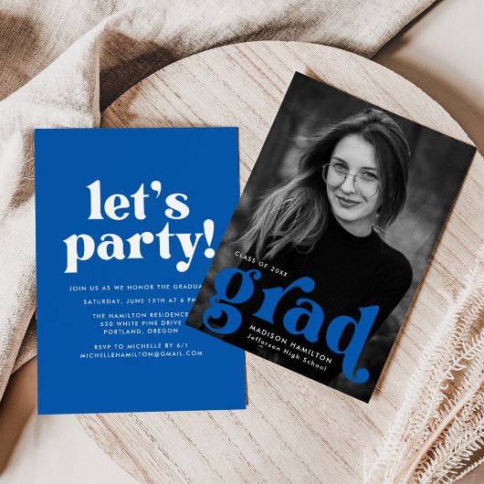 Fett Typografy Blue Foto Graduation Party Einladung