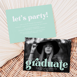 Fett Typografy Mint Foto Graduation Party Einladung