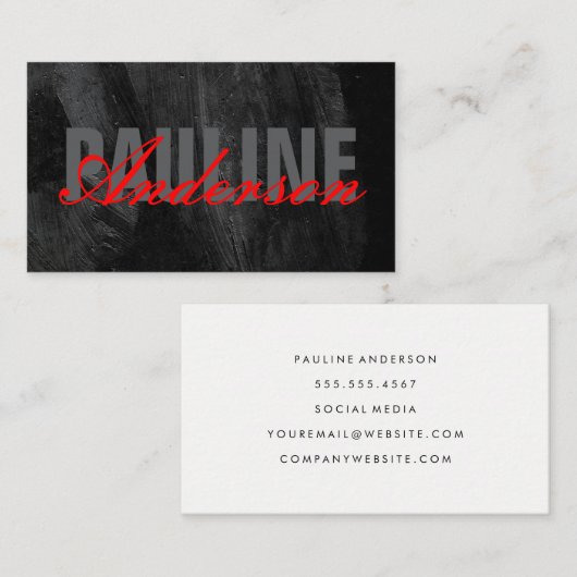 Fett und Extravaganter Text | Schwarze Textur Visitenkarte (Vorne/Hinten)
