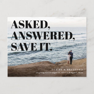 Fett und frech typografische Hochzeit Sichern Sie  Ankündigungspostkarte