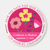 Fett und hell Fuchsia Pink Save the Date floral Magnet (Vorne)