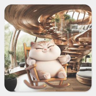 Fett und leichte Kaffeezeit Quadratischer Aufkleber