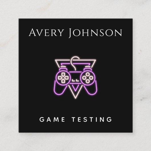 Fett- und Minimal-Videospieltest mit rosa Controll Quadratische Visitenkarte (Vorderseite)