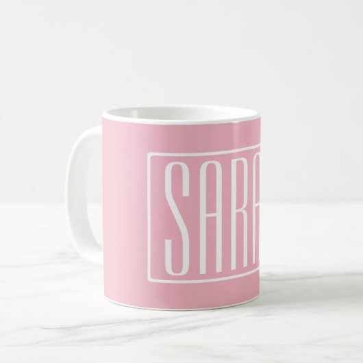 Fett und modern Ihr Name oder Wort | Rosa weiß Kaffeetasse (Vorderseite Links)