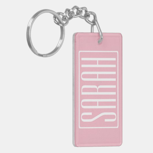 Fett und modern Ihr Name oder Wort | Rosa weiß Schlüsselanhänger (Vorderseite links)