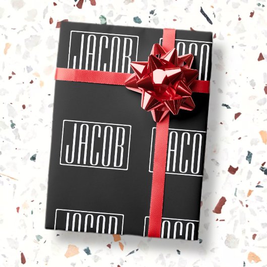 Fett und modern Ihr Name oder Wort | Schwarz weiß Geschenkpapier