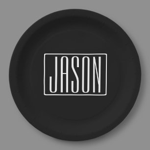 Fett und modern Ihr Name oder Wort   Schwarz weiß Pappteller