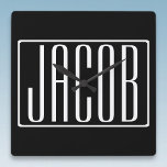 Fett und modern Ihr Name oder Wort | Schwarz weiß Quadratische Wanduhr<br><div class="desc">kühl und modern.</div>