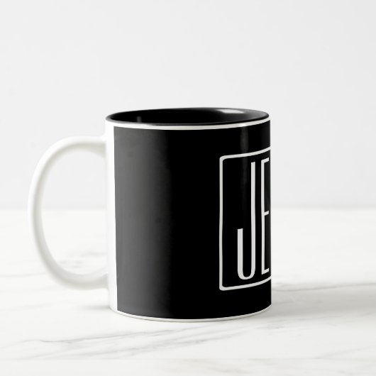 Fett und modern Ihr Name oder Wort | Schwarz weiß Zweifarbige Tasse (Links)