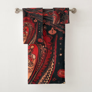 Fett und schön rotes Paisley Muster Badhandtuch Set
