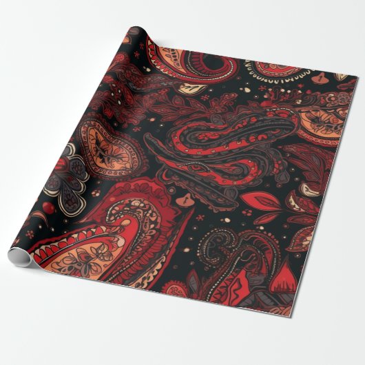 Fett und schön rotes Paisley Muster Geschenkpapier (Ungerollt)