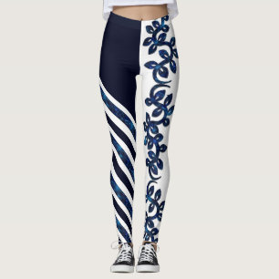 Fett und schön Weiß und Blau Design Leggings