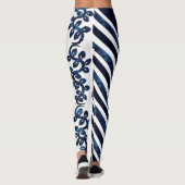 Fett und schön Weiß und Blau Design Leggings (Rückseite)