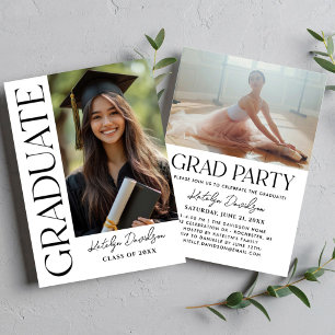 Fett Vertikale Abschlussfoto Graduiertenparty Einladung