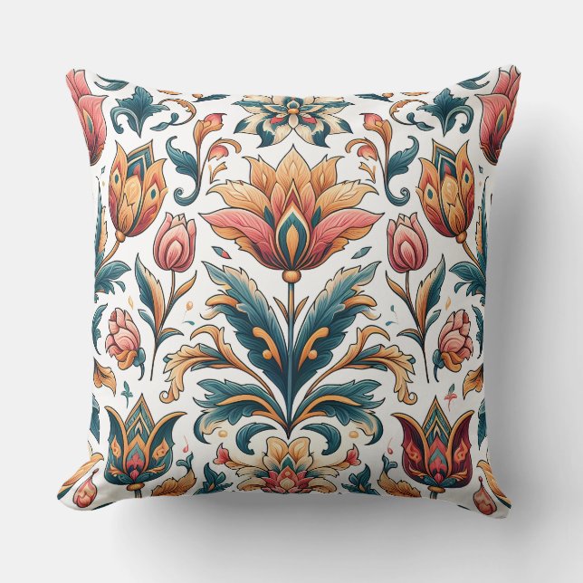 Fett Verziertes Blumenwirbel Kissen (Vorderseite)