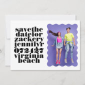 Fett Wavy Gerahmt Border White QR Code Foto Save The Date (Vorderseite)