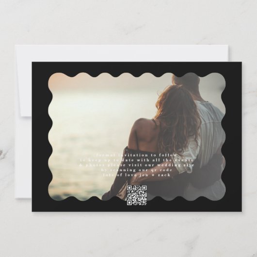 Fett Wavy Gerahmt Border White QR Code Foto Save The Date (Rückseite)