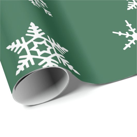 Fett weiße Schneeflocken Dunkles Leaf Green, Urlau Geschenkpapier (Rolleneckpunkt)