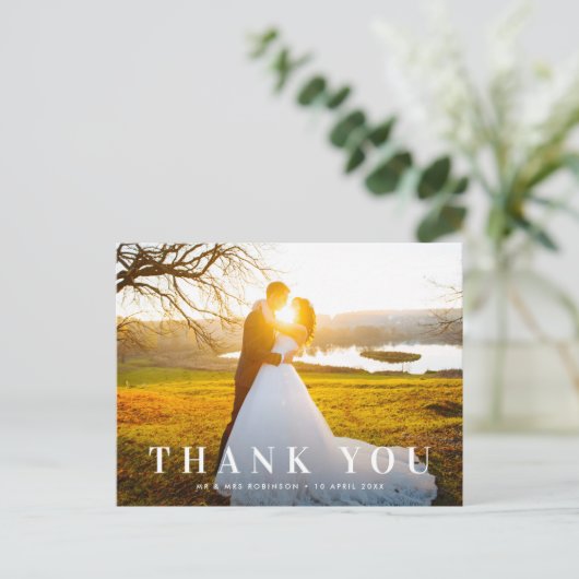 fett weißer Text Hochzeit danke Karte (Stehend Vorderseite)