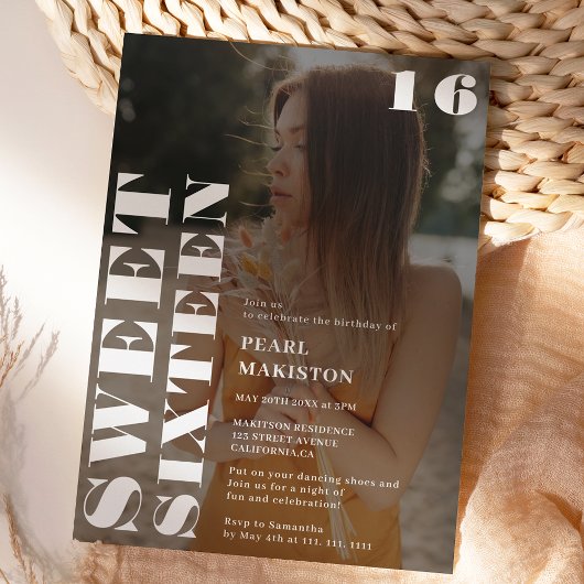 Fett weißes Foto süß 16 Geburtstag Einladung