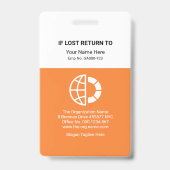 Fett weißes Orange Blocks Unternehmen Mitarbeiter  Ausweis (Back)