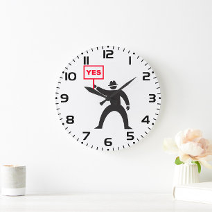 Fett Yes Signieren Minimalistisches Strichmännchen Große Wanduhr
