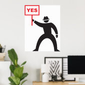 Fett Yes Signieren Minimalistisches Strichmännchen Poster (Heimbüro)