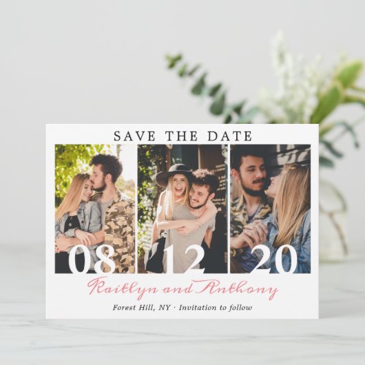 Fett Zahlen Modernes Script 3 Foto Save The Date (Stehend Vorderseite)