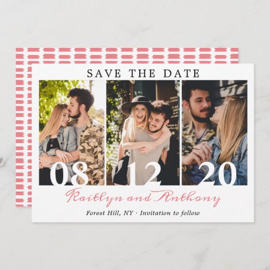 Fett Zahlen Modernes Script 3 Foto Save The Date (Vorne/Hinten)