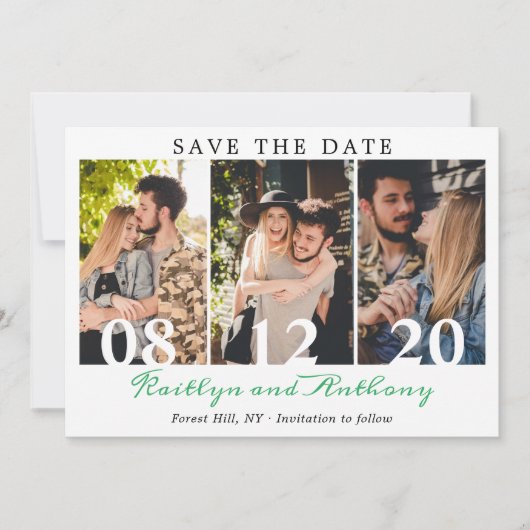 Fett Zahlen Modernes Script 3 Foto Save The Date (Vorderseite)