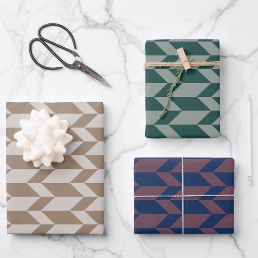 Fett zwei Ton-Pfeil Zickzack Strickfarben Geschenkpapier Set (Vorderseite)
