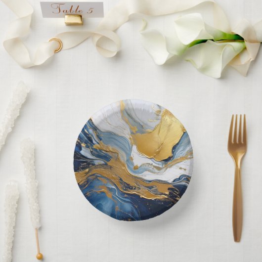 Fettabdruck von Gold und Blau Pappteller (Hochzeit)