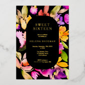 Fettabfall Übergröße Blumenwasserfarbe Süß 16 Folieneinladung (Vorderseite)