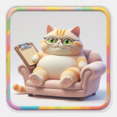 Fettbauch-Tabby-Couch-Zeit Quadratischer Aufkleber (Vorderseite)